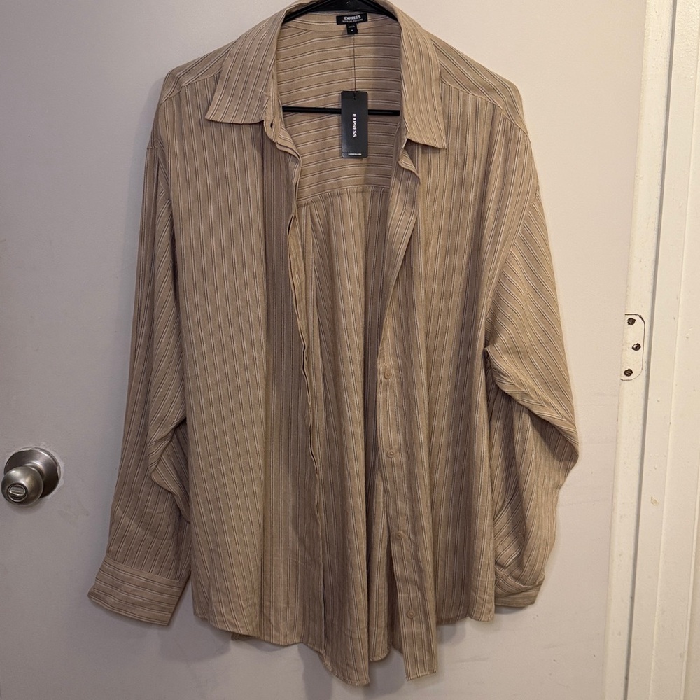 Express Beige Striped Shirt